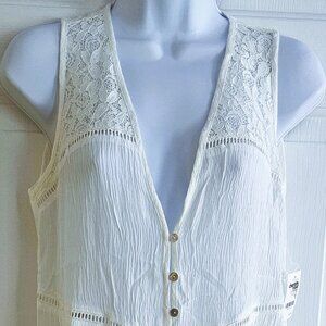 NWT Juniors Charlotte Russe White Overthrow Long Button Detail Lace Small